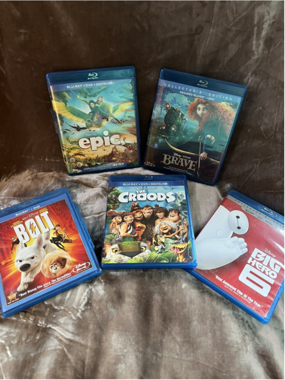 DISNEY Lot of Blu-ray Animated Movies, BIG HERO 6,THE CROODS ,BRAVE,EPIC,&BOLT